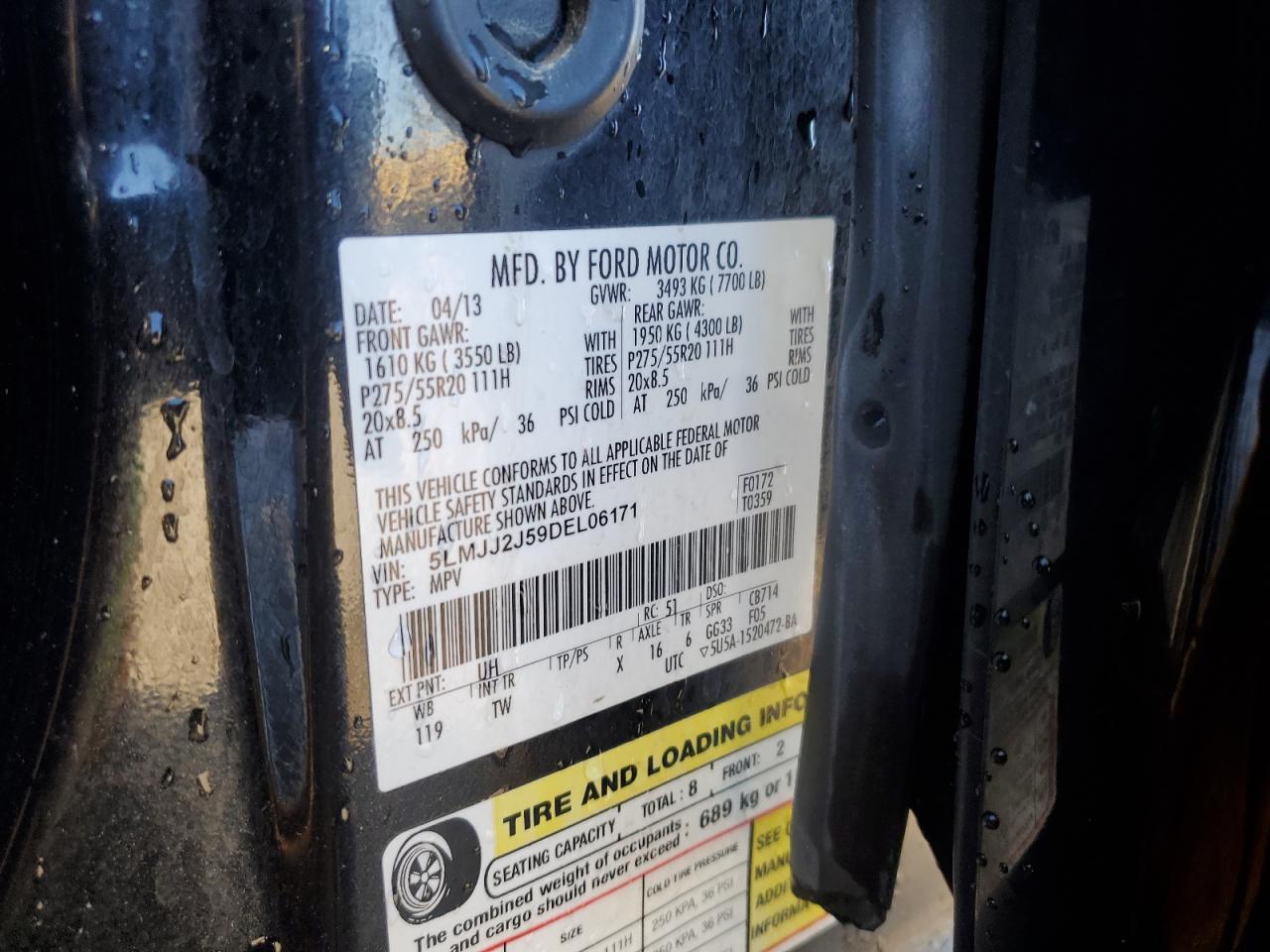 2013 Lincoln Navigator VIN 5LMJJ2J59DEL06171 Copart auction photo, side damage thumbnail 13