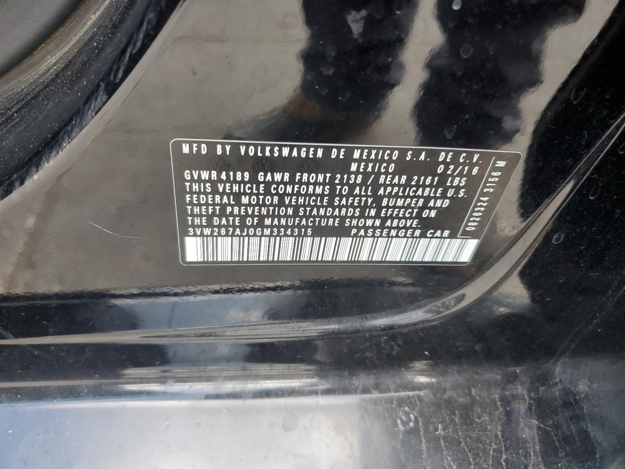 2016 Volkswagen Jetta VIN 3VW267AJ0GM334315 Copart auction photo, side damage thumbnail 14