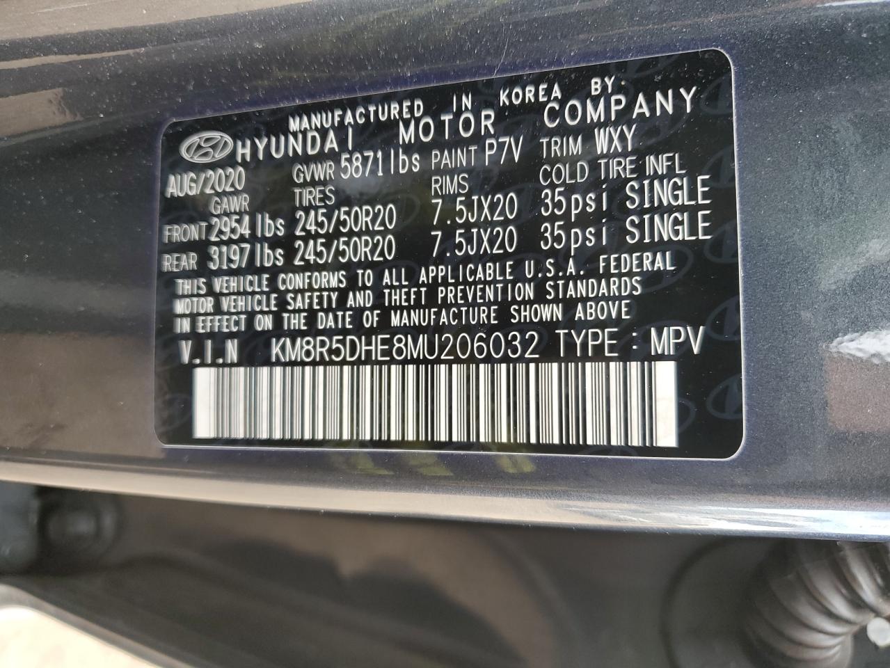 2021 Hyundai Palisade VIN KM8R5DHE8MU206032 Copart auction photo, front end / side damage thumbnail 14