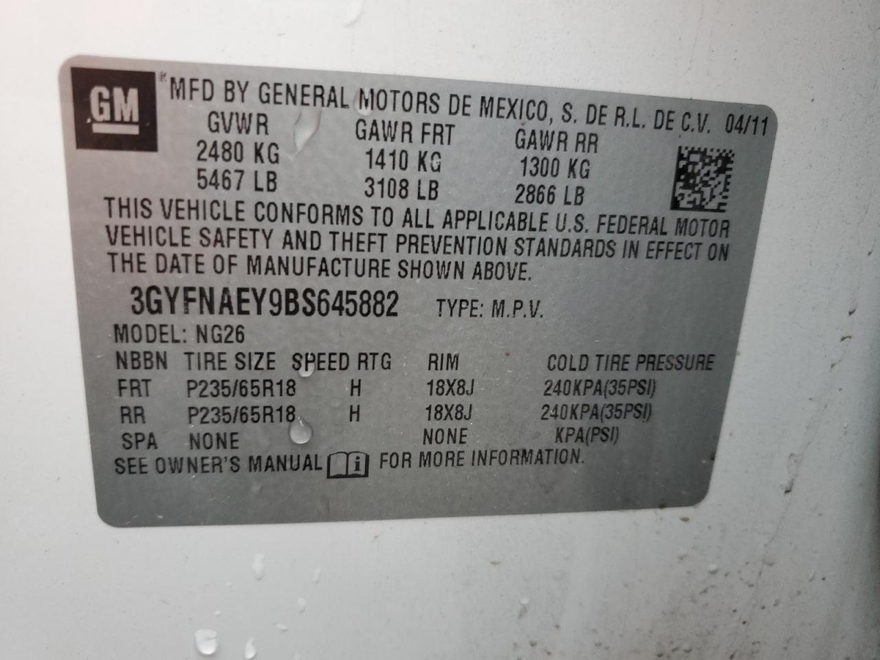 2011 Cadillac SRX VIN 3GYFNAEY9BS645882 Copart auction photo, vandalism / side damage thumbnail 13