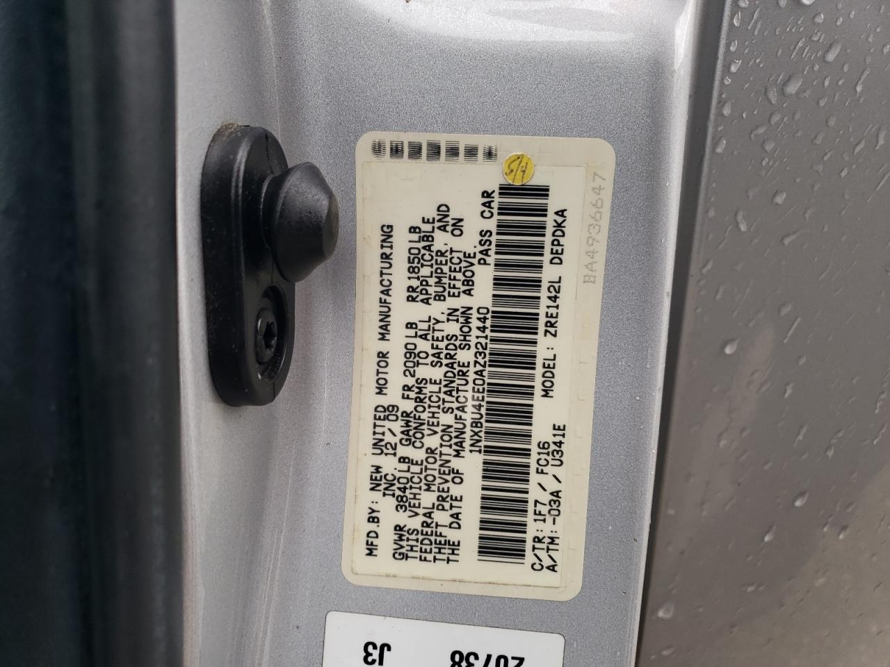 2010 Toyota Corolla VIN 1NXBU4EE0AZ321440 Copart auction photo, rear end damage thumbnail 14