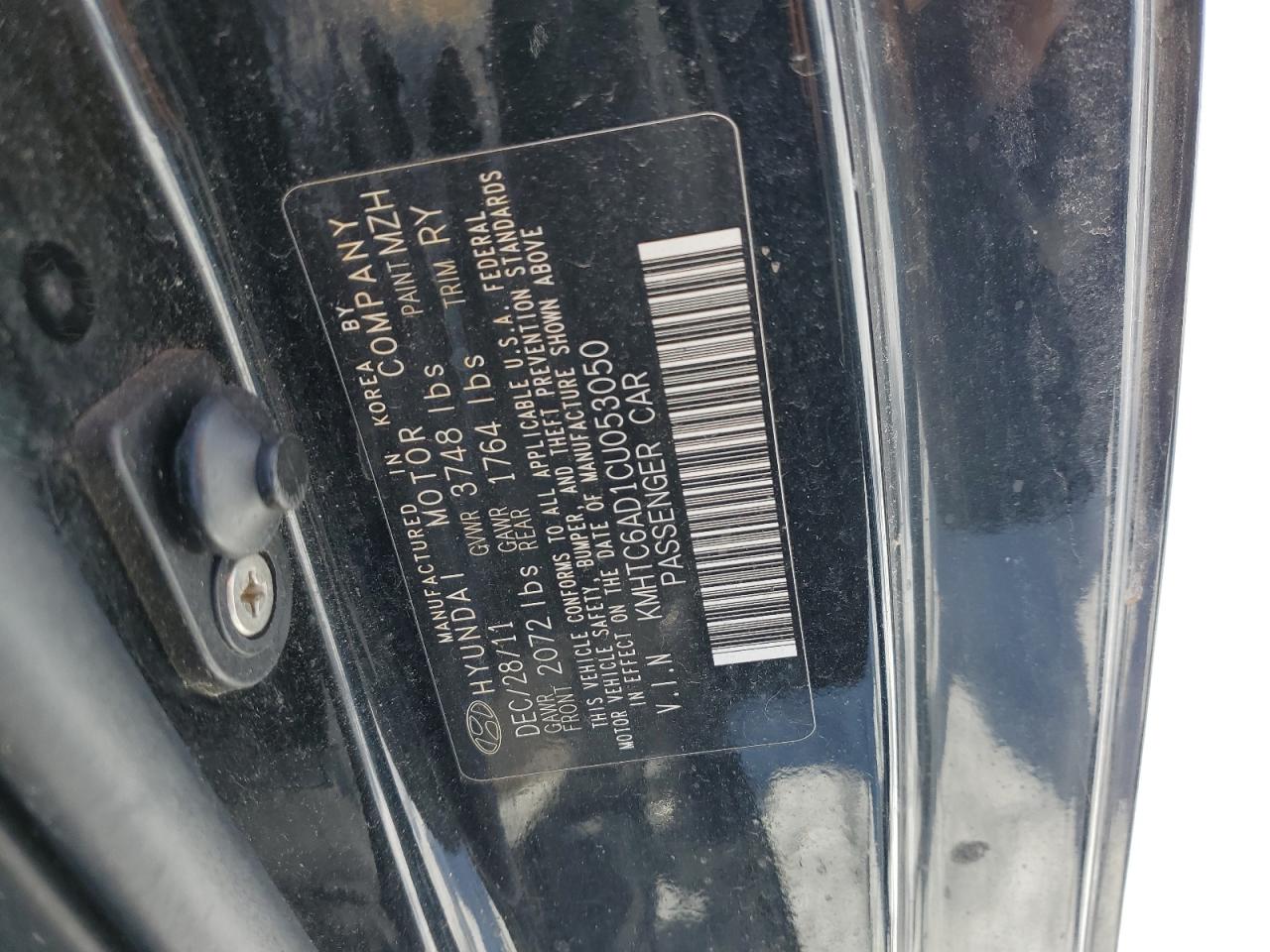 2012 Hyundai Veloster VIN KMHTC6AD1CU053050 Copart auction photo, rear end / minor dent/scratches damage thumbnail 13