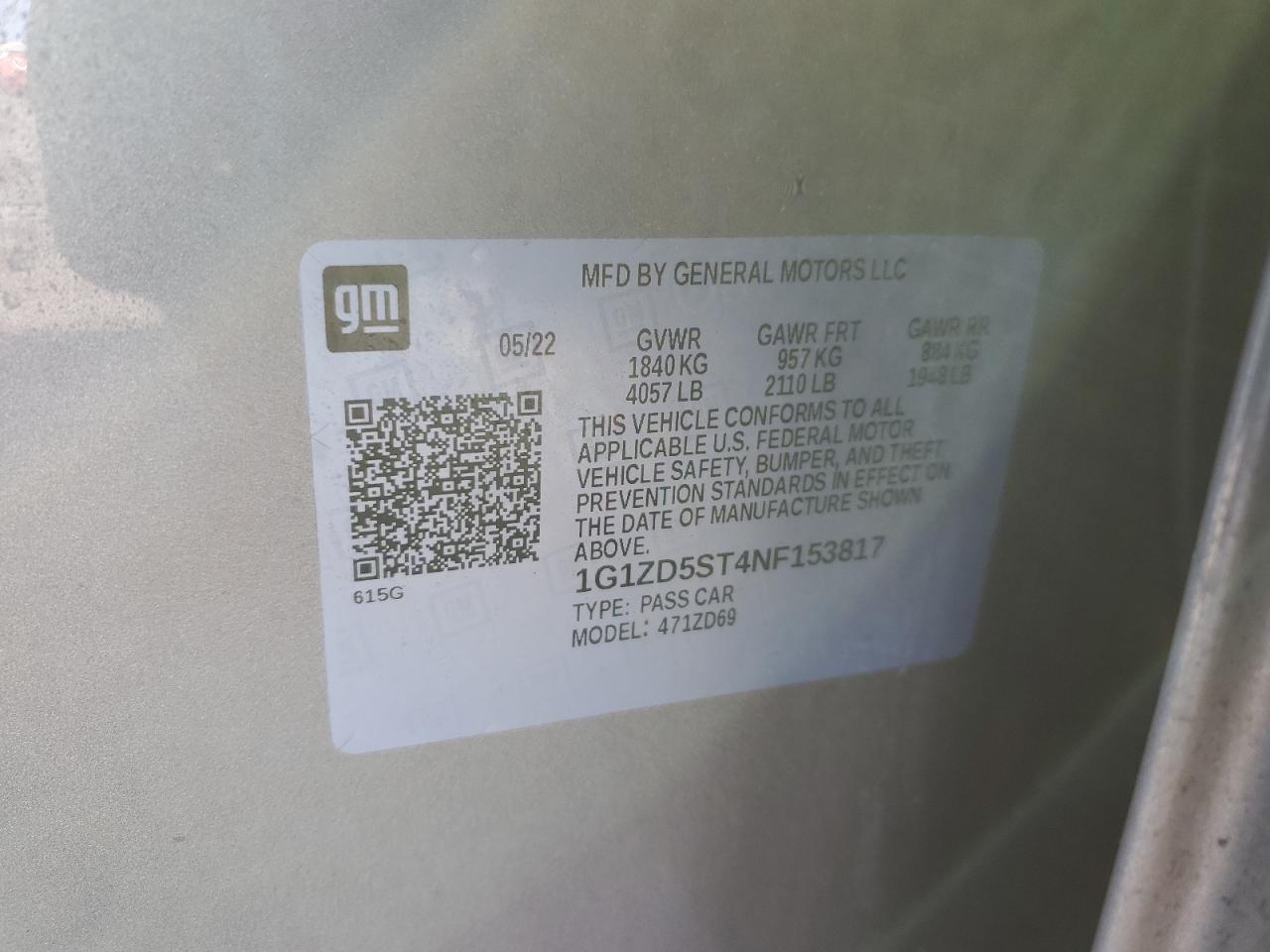 2022 Chevrolet Malibu VIN 1G1ZD5ST4NF153817 Copart auction photo, undercarriage / all over damage thumbnail 14