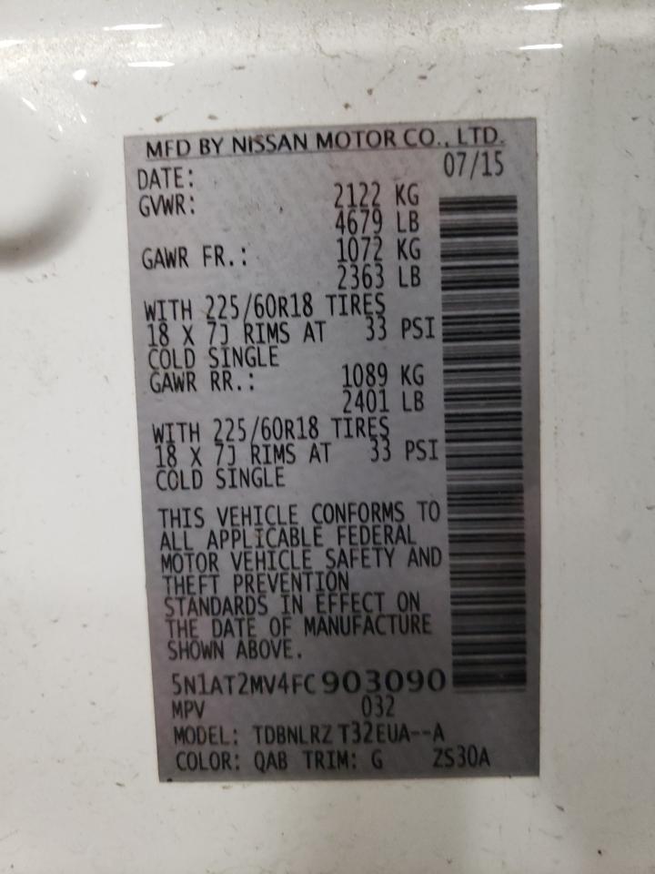 2015 Nissan Rogue VIN 5N1AT2MV4FC903090 Copart auction photo, front end / undercarriage damage thumbnail 15
