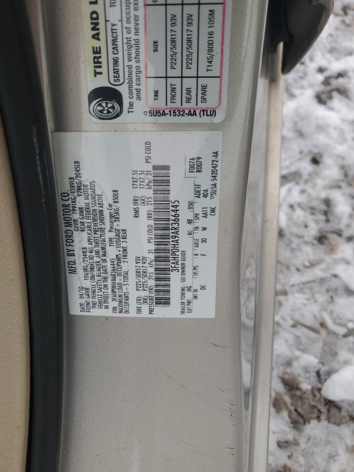 2010 Ford Fusion VIN 3FAHP0HA9AR366445 Copart auction photo, front end damage thumbnail 12