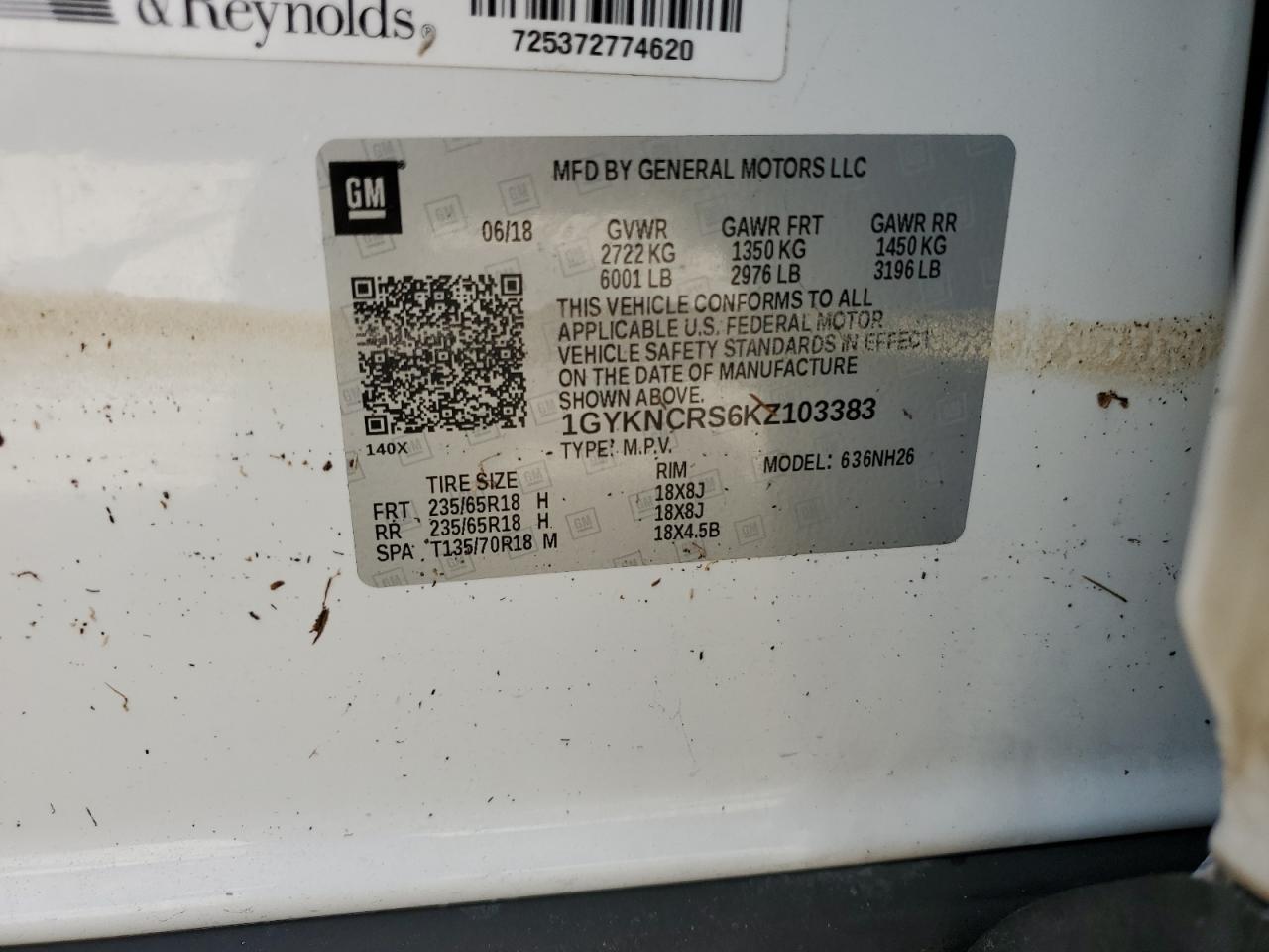 2019 Cadillac XT5 VIN 1GYKNCRS6KZ103383 Copart auction photo, water/flood damage thumbnail 14