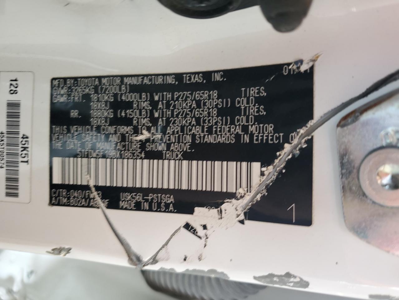 2011 Toyota Tundra VIN 5TFDW5F19BX186354 Copart auction photo, all over damage thumbnail 12
