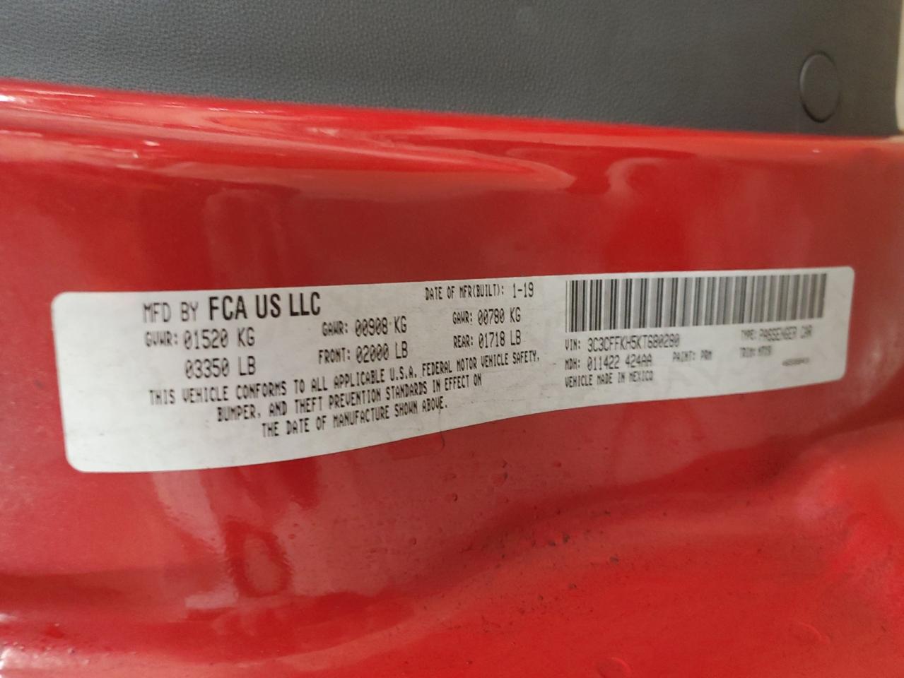 2019 Fiat 500 VIN 3C3CFFKH5KT680280 Copart auction photo, front end / side damage thumbnail 13
