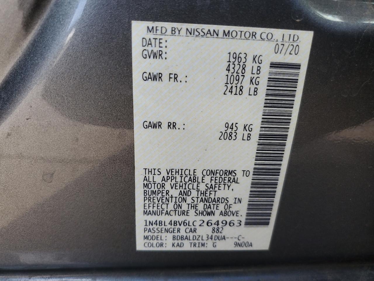 2020 Nissan Altima VIN 1N4BL4BV6LC264963 Copart auction photo, all over damage thumbnail 13