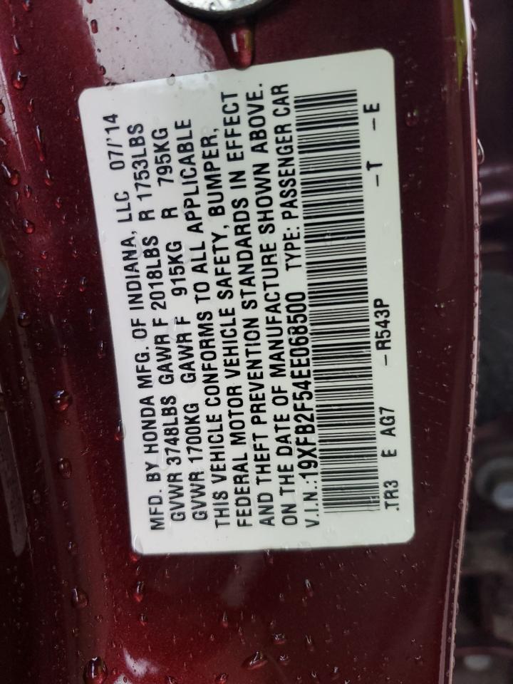 2014 Honda Civic VIN 19XFB2F54EE068500 Copart auction photo, rear end / minor dent/scratches damage thumbnail 12