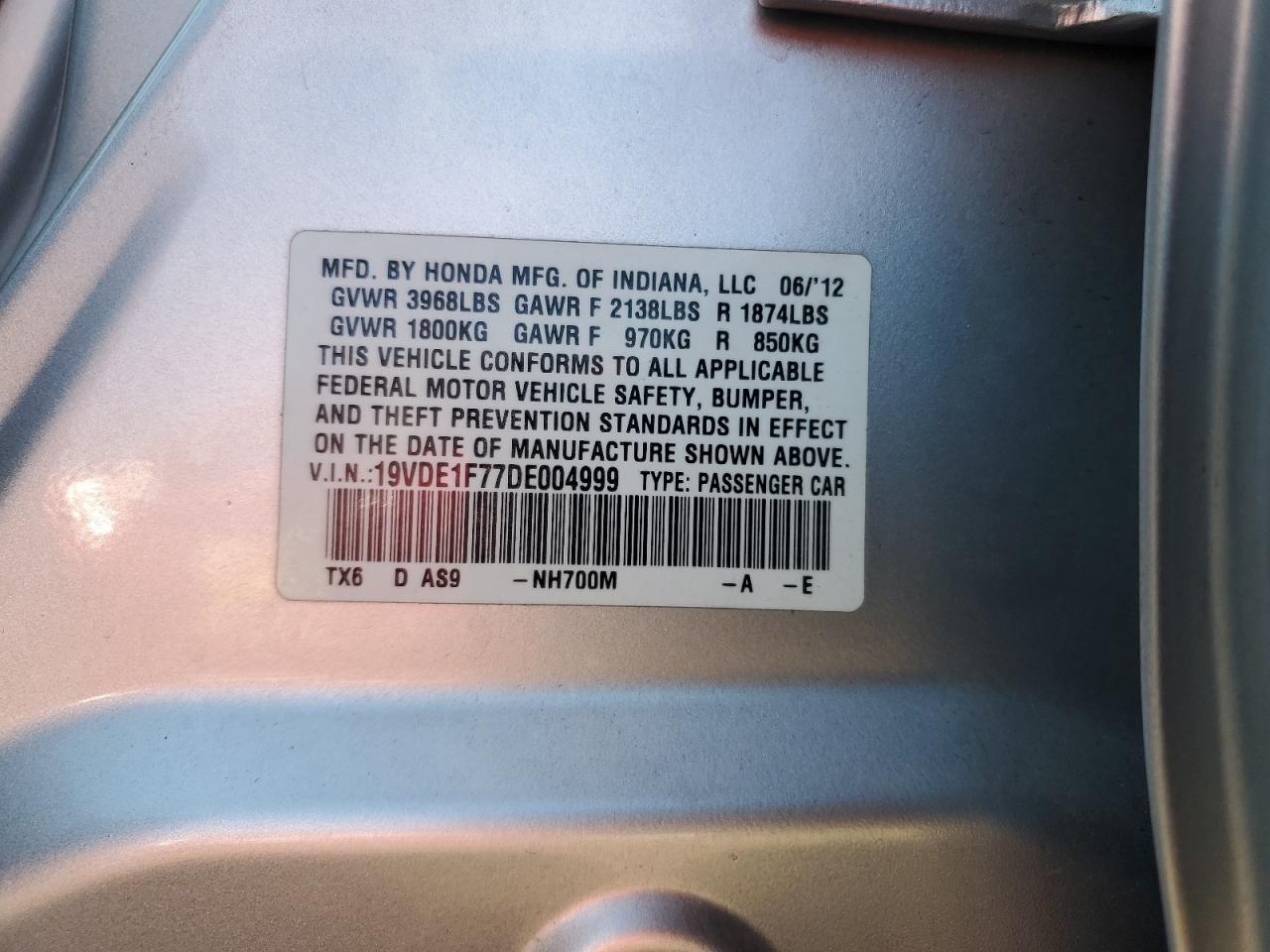 2013 Acura ILX VIN 19VDE1F77DE004999 Copart auction photo, front end / rear end damage thumbnail 14