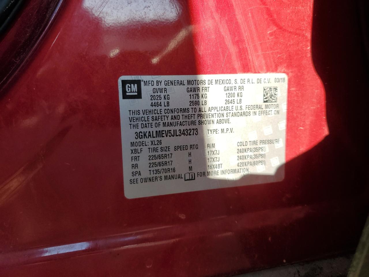 2018 GMC Terrain VIN 3GKALMEV5JL343273 Copart auction photo, front end / minor dent/scratches damage thumbnail 14