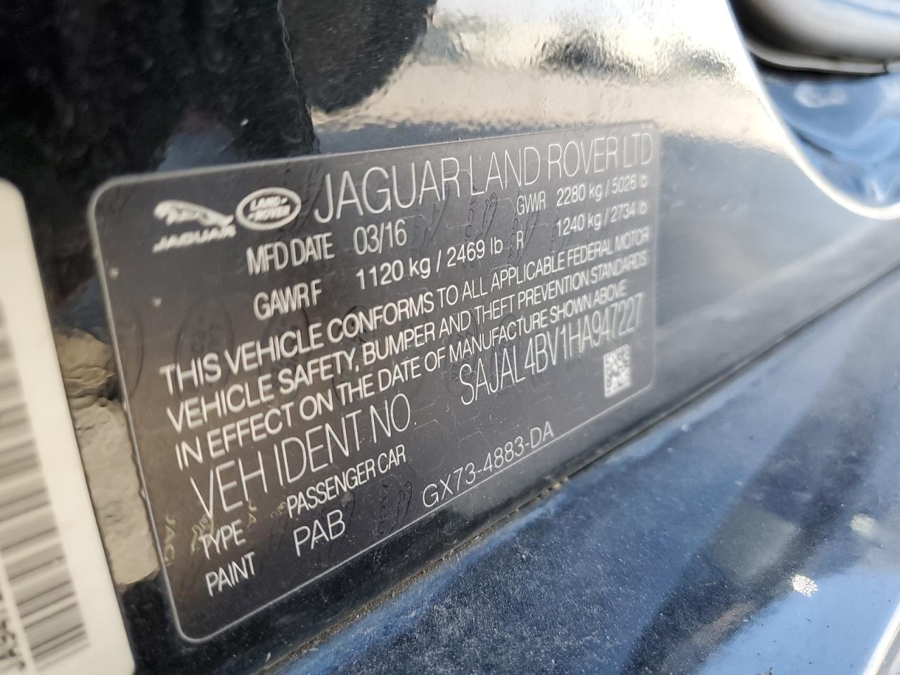2017 Jaguar XE VIN SAJAL4BV1HA947227 Copart auction photo, side damage thumbnail 12