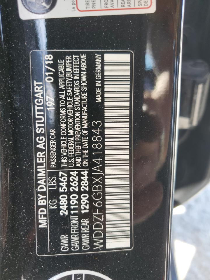 2018 Mercedes-Benz E-klasse VIN WDDZF6GBXJA418843 Copart auction photo, rear end / side damage thumbnail 12