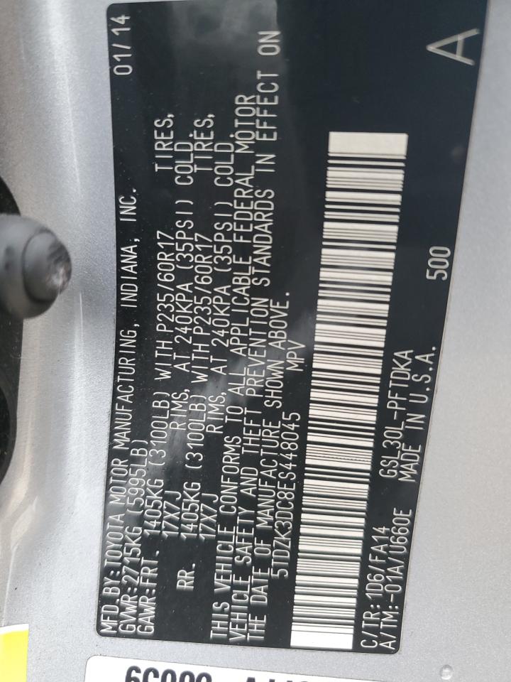 2014 Toyota Sienna VIN 5TDZK3DC8ES448045 Copart auction photo, front end damage thumbnail 15