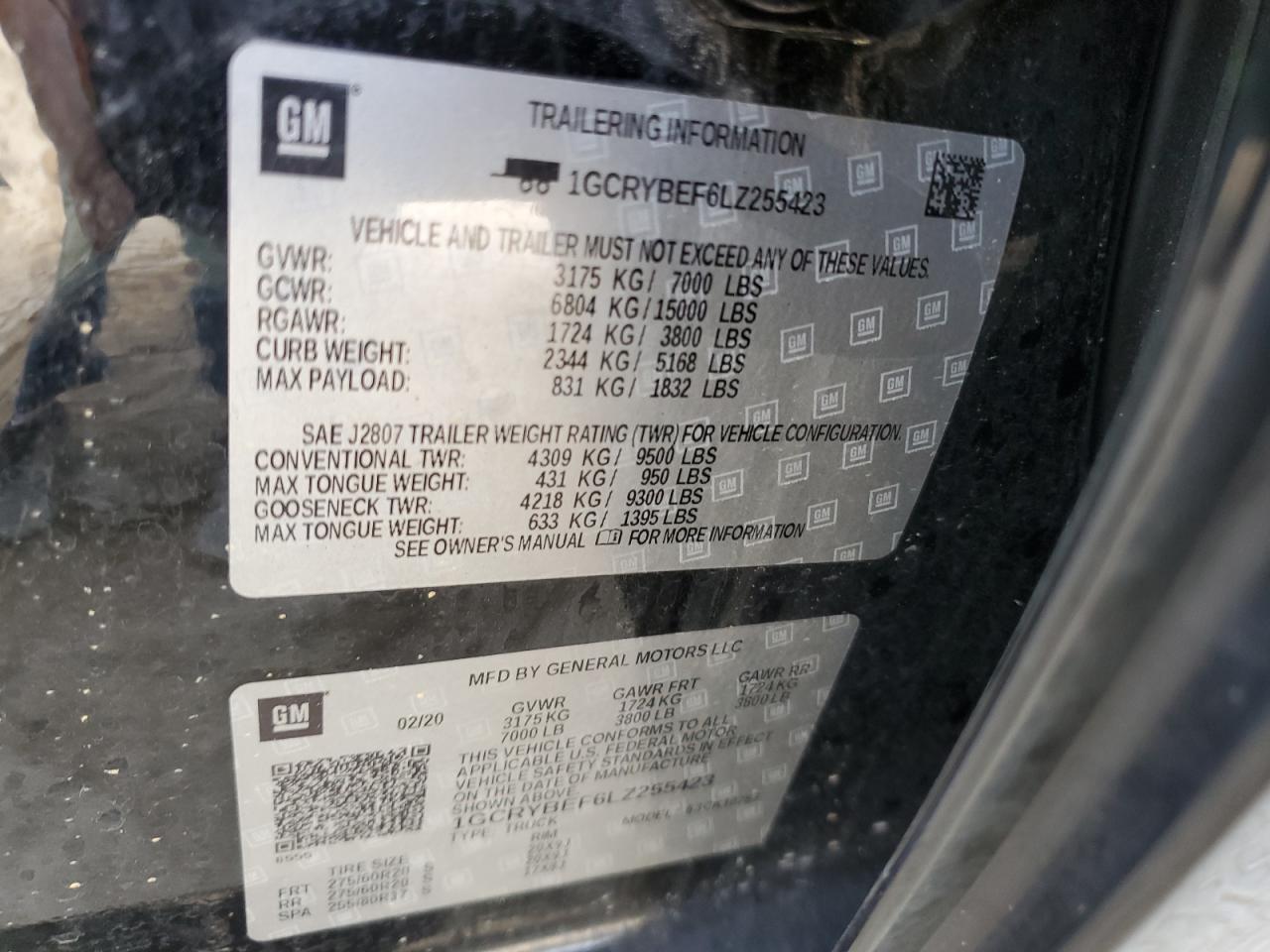 2020 Chevrolet Silverado VIN 1GCRYBEF6LZ255423 Copart auction photo, front end / minor dent/scratches damage thumbnail 14