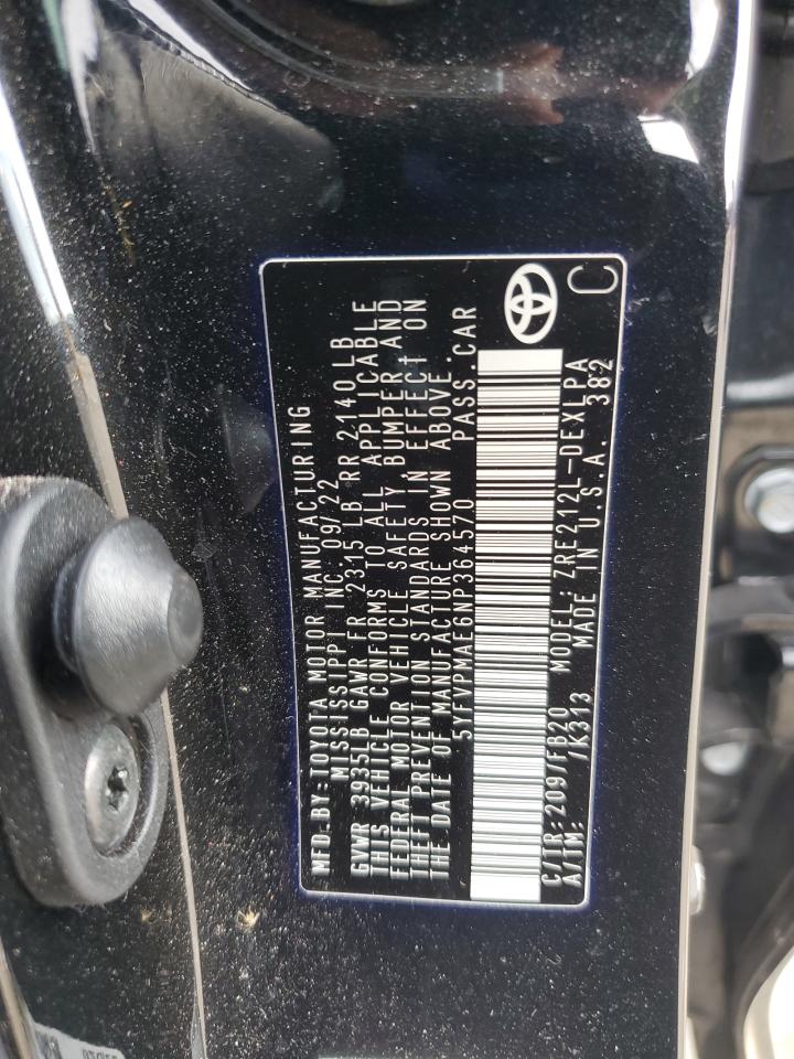 2022 Toyota Corolla VIN 5YFVPMAE6NP364570 Copart auction photo, front end / side damage thumbnail 14