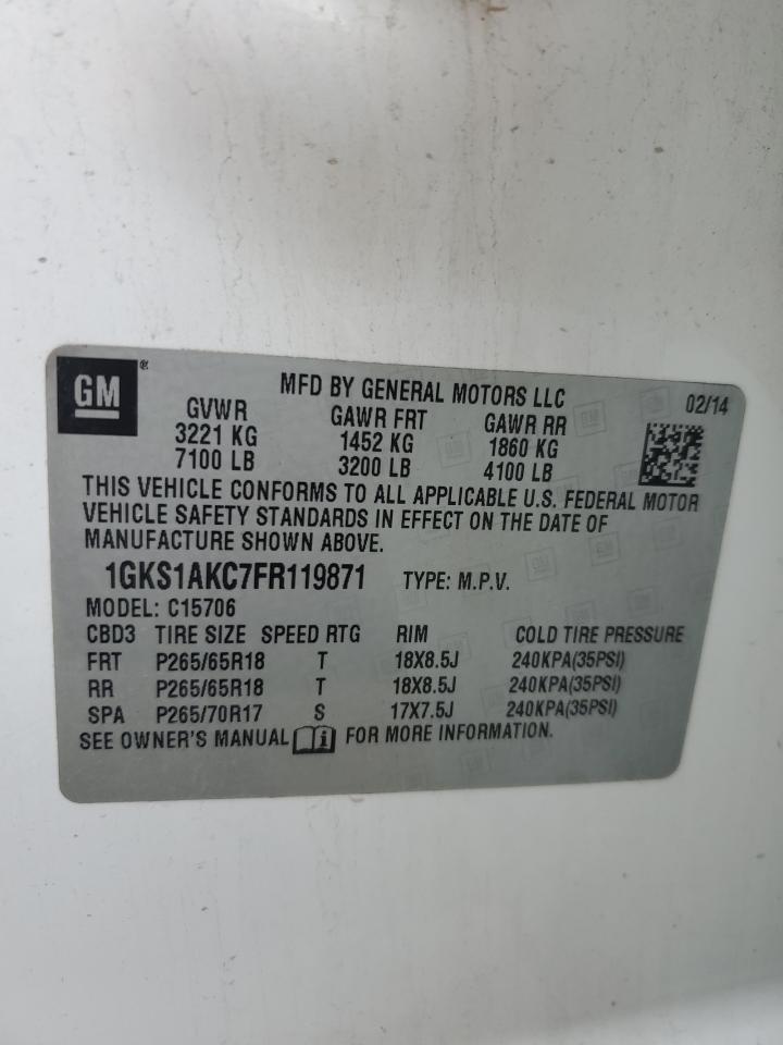 2015 GMC Yukon VIN 1GKS1AKC7FR119871 Copart auction photo, front end / undercarriage damage thumbnail 14