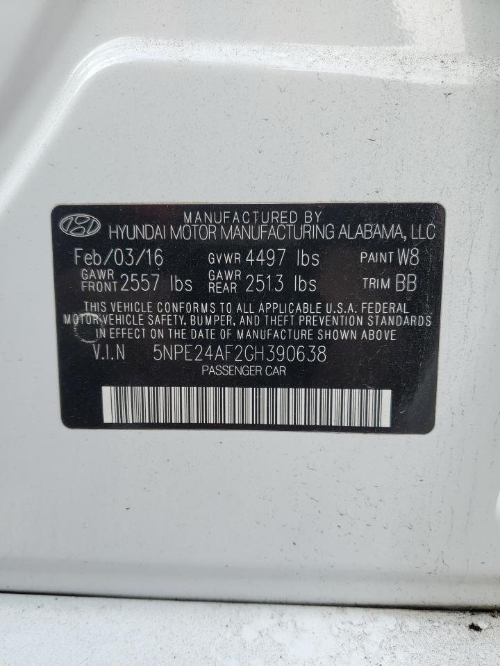 2016 Hyundai Sonata VIN 5NPE24AF2GH390638 Copart auction photo, vandalism damage thumbnail 12