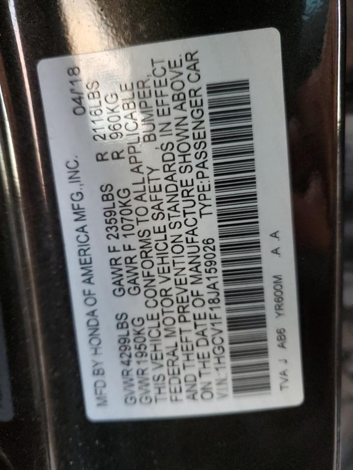 2018 Honda Accord VIN 1HGCV1F18JA159026 Copart auction photo, all over damage thumbnail 12