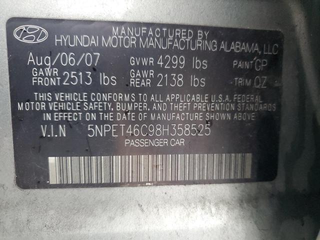 2008 Hyundai Sonata VIN 5NPET46C98H358525 Copart auction photo, front end damage thumbnail 12