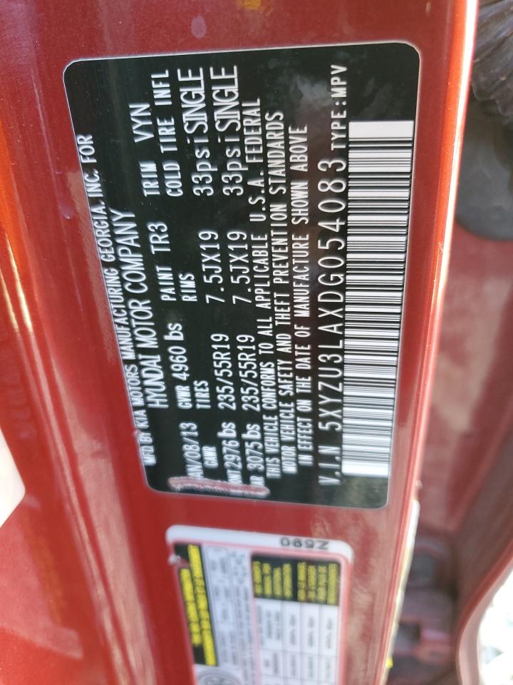 2013 Hyundai Santa Fe VIN 5XYZU3LAXDG054083 Copart auction photo, front end / side damage thumbnail 15