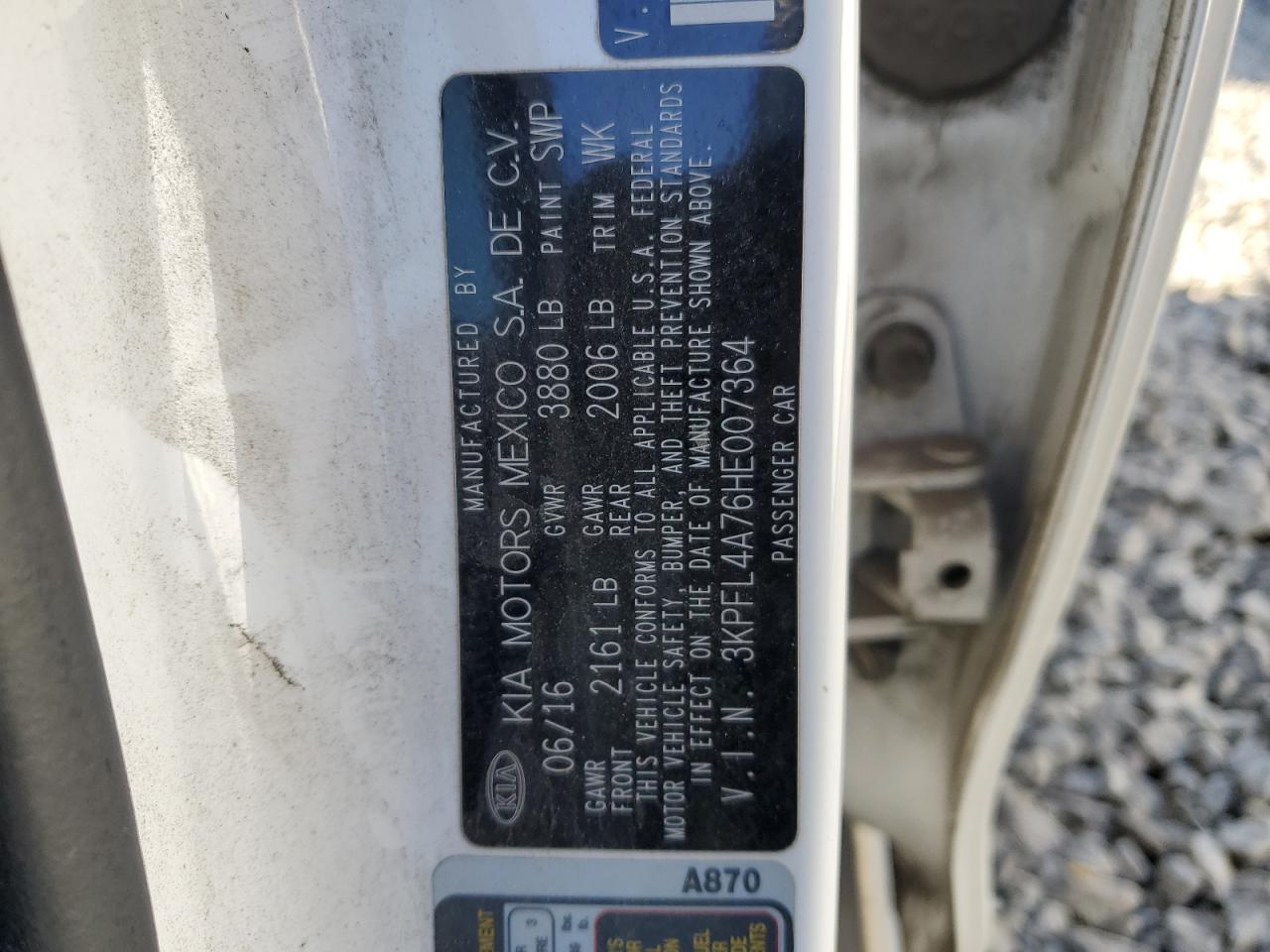 2017 KIA Forte VIN 3KPFL4A76HE007364 Copart auction photo, rear end damage thumbnail 12
