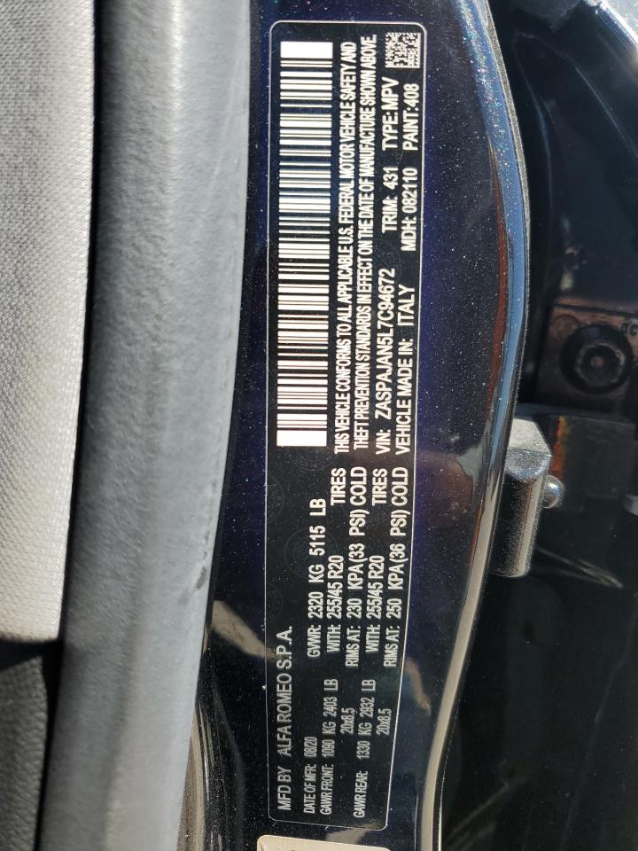 2020 Alfa Romeo Stelvio VIN ZASPAJAN5L7C94672 Copart auction photo, front end / minor dent/scratches damage thumbnail 13