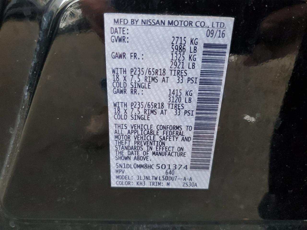 2017 Infiniti QX60 VIN 5N1DL0MM8HC501374 Copart auction photo, hail / all over damage thumbnail 13