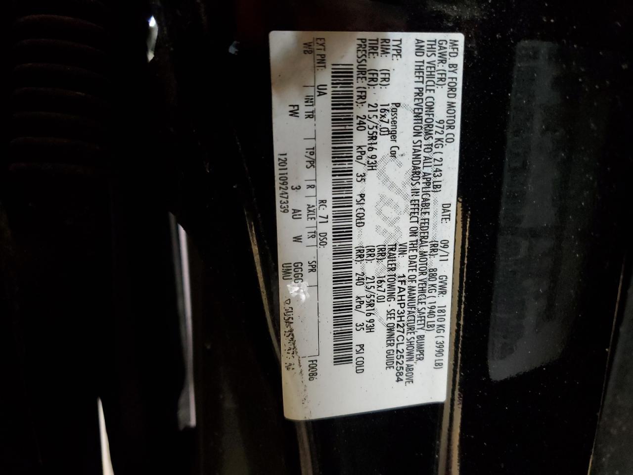 2012 Ford Focus VIN 1FAHP3H27CL252584 Copart auction photo, front end / undercarriage damage thumbnail 14