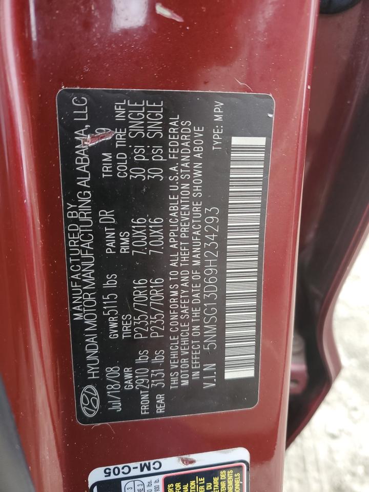 2009 Hyundai Santa Fe VIN 5NMSG13D69H234293 Copart auction photo, front end damage thumbnail 12