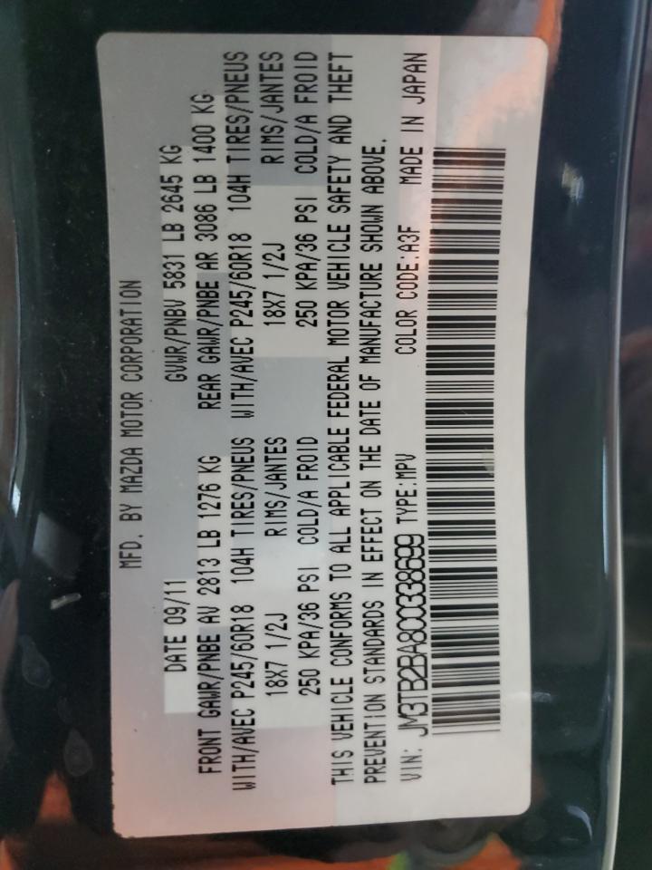2012 Mazda CX-9 VIN JM3TB2BA8C0338699 Copart auction photo, hail / minor dent/scratches damage thumbnail 13
