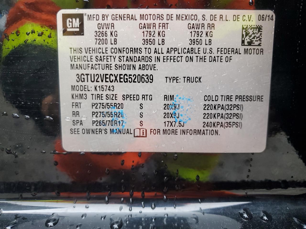 2014 GMC Sierra VIN 3GTU2VECXEG520639 Copart auction photo, front end damage thumbnail 12