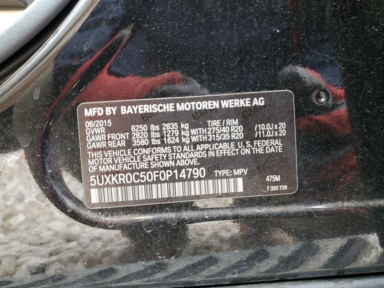 2015 BMW X5 VIN 5UXKR0C50F0P14790 Copart auction photo, front end damage thumbnail 13