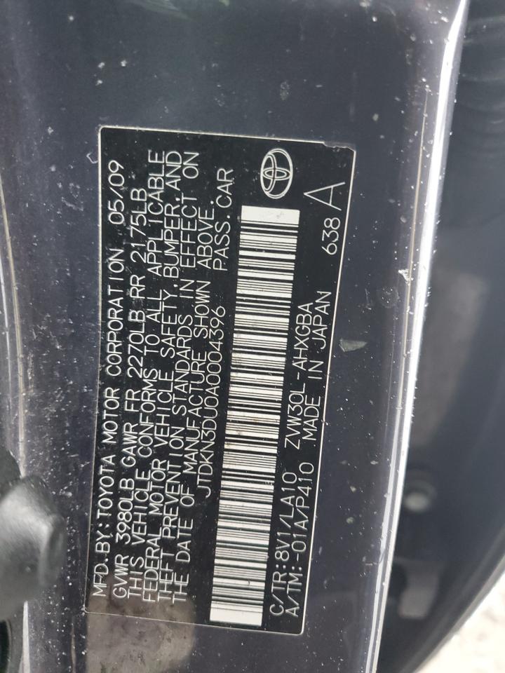 2010 Toyota Prius VIN JTDKN3DU0A0004396 Copart auction photo, all over damage thumbnail 12