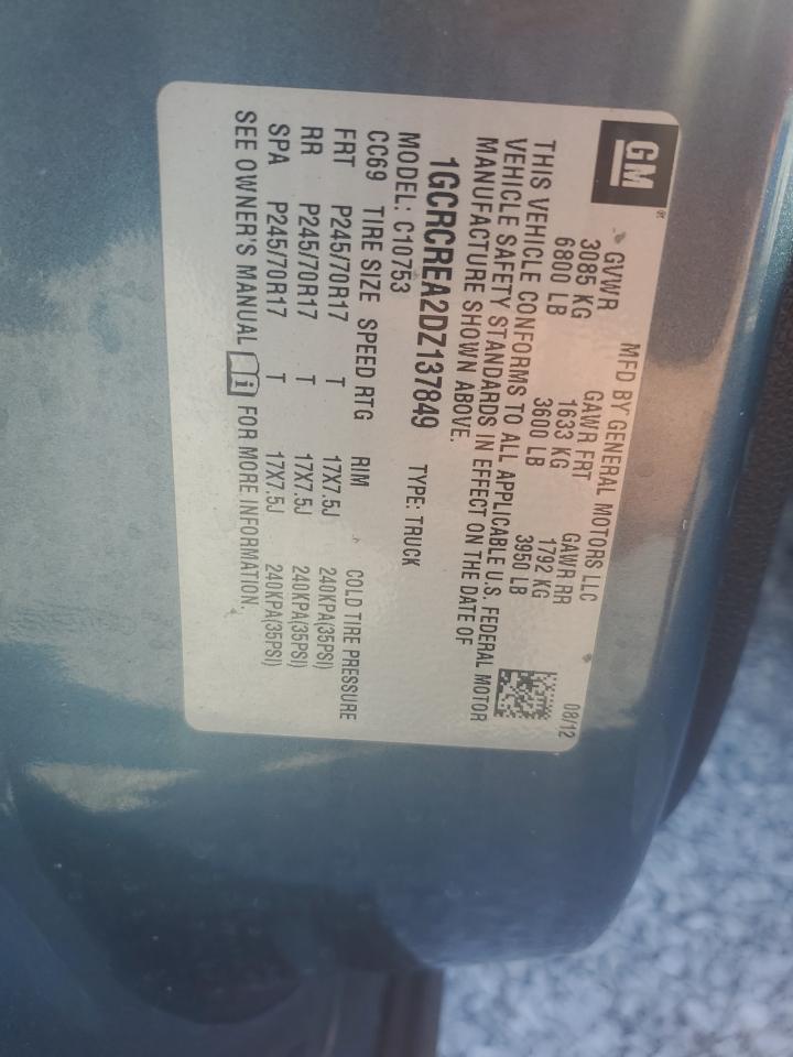 2013 Chevrolet Silverado VIN 1GCRCREA2DZ137849 Copart auction photo, minor dent/scratches damage thumbnail 12