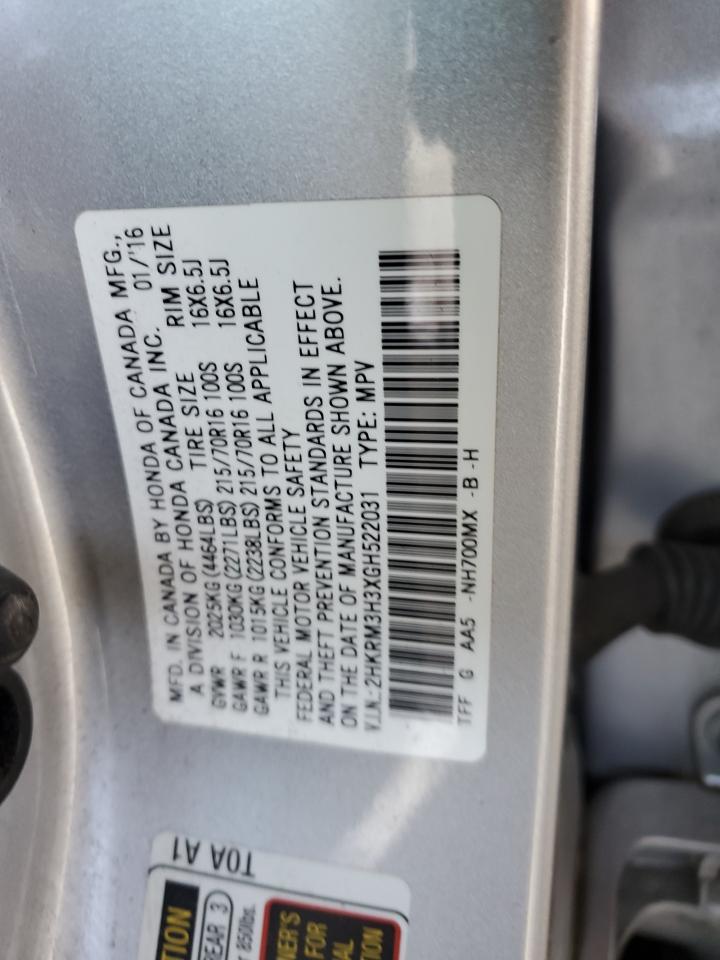 2016 Honda CR-V VIN 2HKRM3H3XGH522031 Copart auction photo, all over / undercarriage damage thumbnail 14