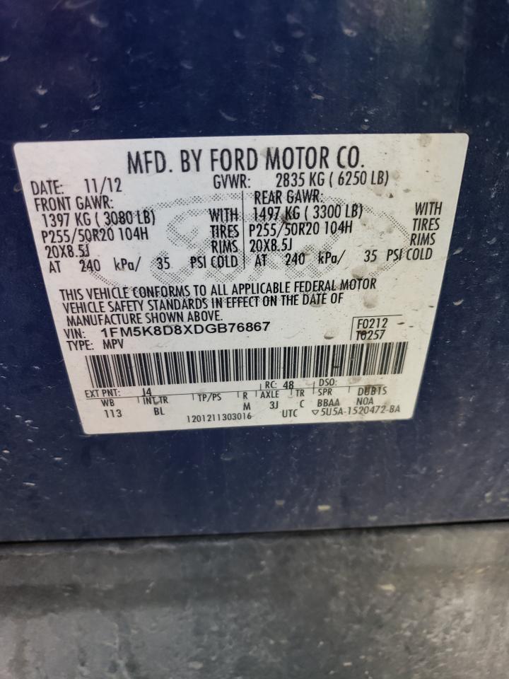 2013 Ford Explorer VIN 1FM5K8D8XDGB76867 Copart auction photo, all over damage thumbnail 15