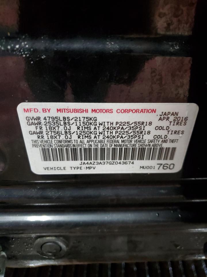 2016 Mitsubishi Outlander VIN JA4AZ3A37GZ043674 Copart auction photo, front end damage thumbnail 14