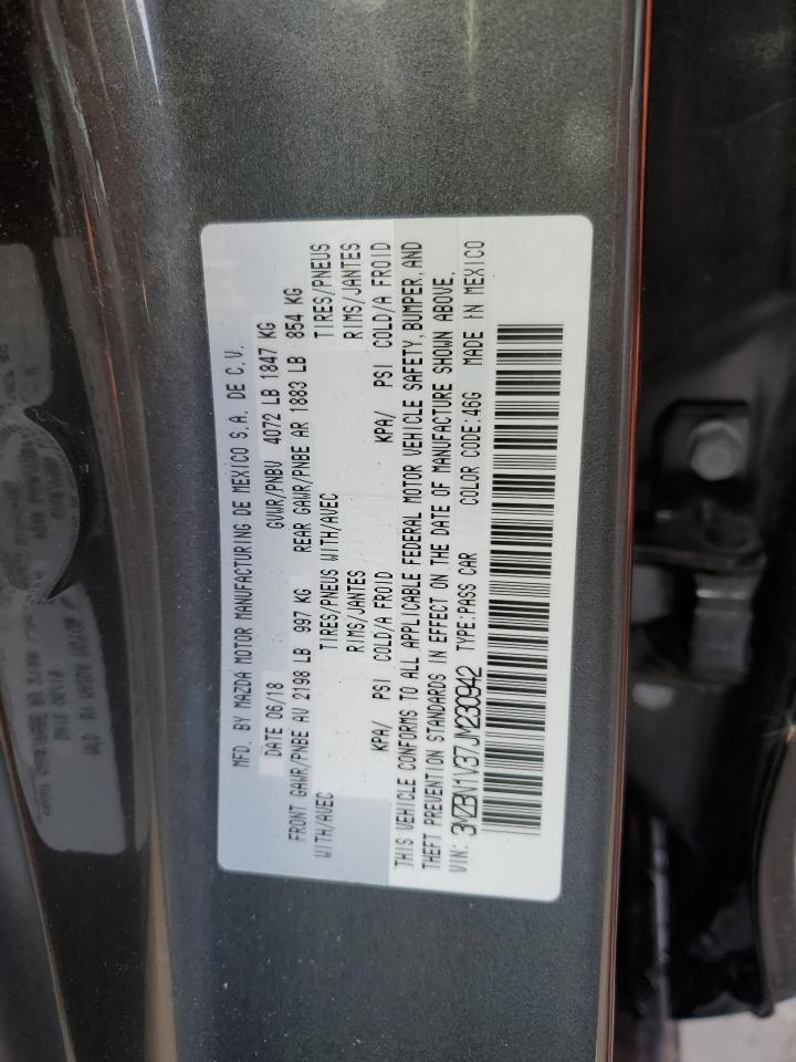 2018 Mazda 3 VIN 3MZBN1V37JM230942 Copart auction photo, side / rear end damage thumbnail 12