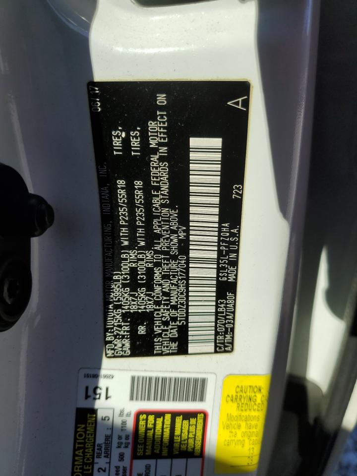 2017 Toyota Sienna VIN 5TDDZ3DC9HS177040 Copart auction photo, rear end damage thumbnail 14