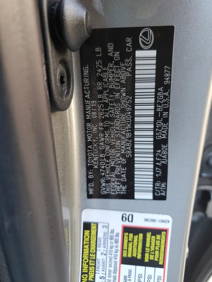 2019 Lexus ES VIN 58ABZ1B11KU049752 Copart auction photo, front end damage thumbnail 15