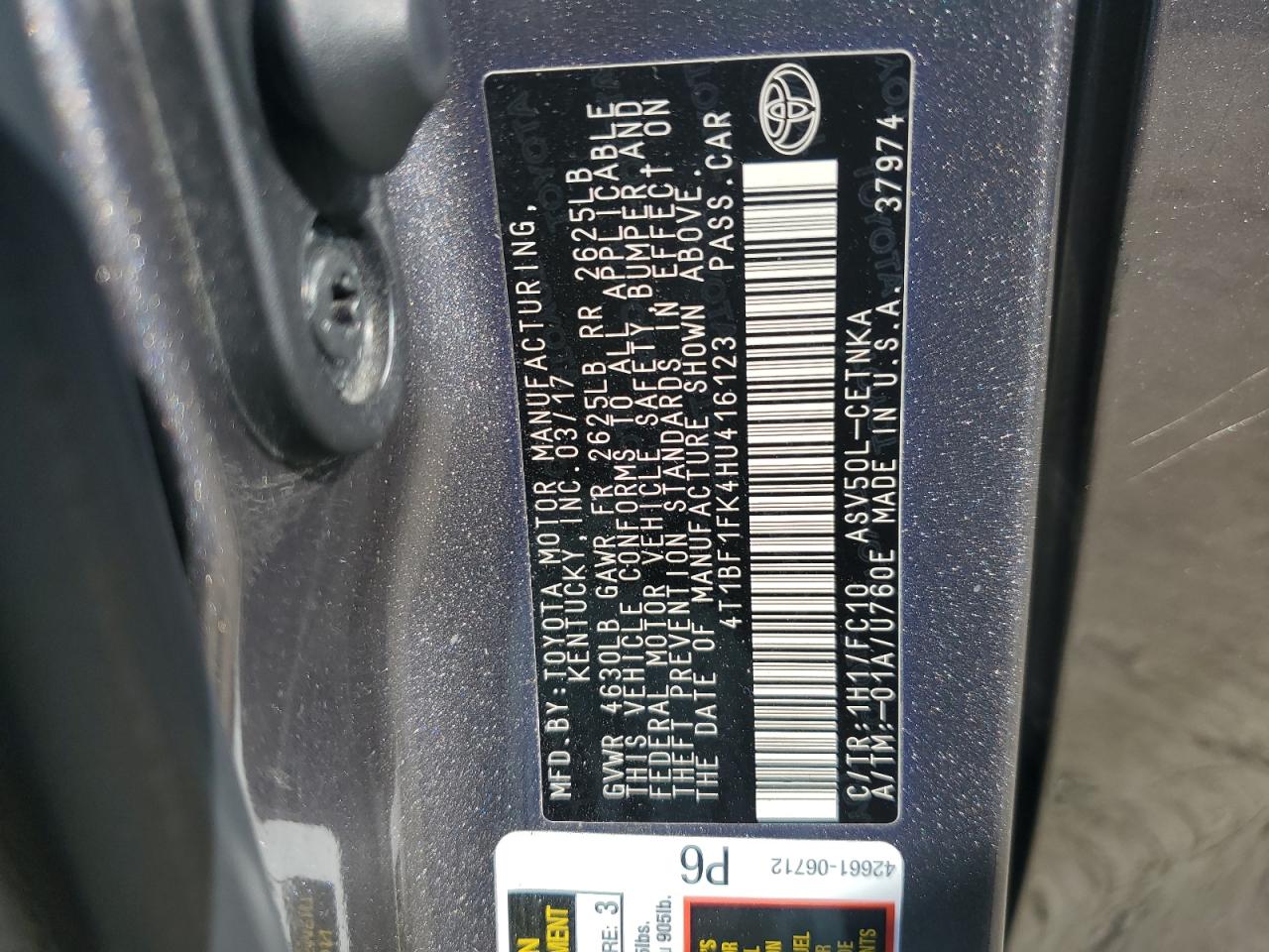2017 Toyota Camry VIN 4T1BF1FK4HU416123 Copart auction photo, front end / side damage thumbnail 13