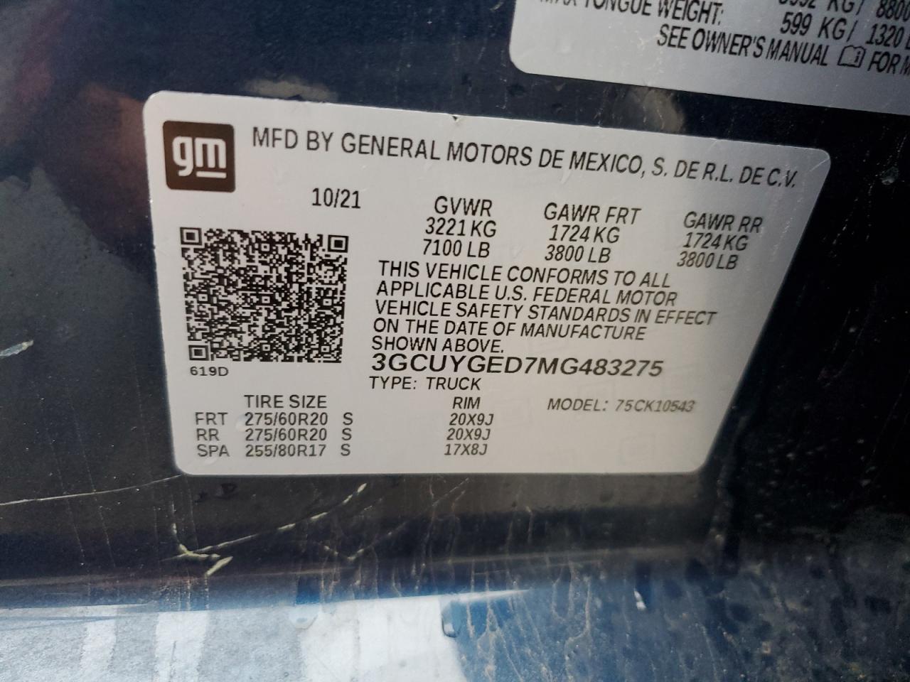 2021 Chevrolet Silverado VIN 3GCUYGED7MG483275 Copart auction photo, mechanical / side damage thumbnail 12