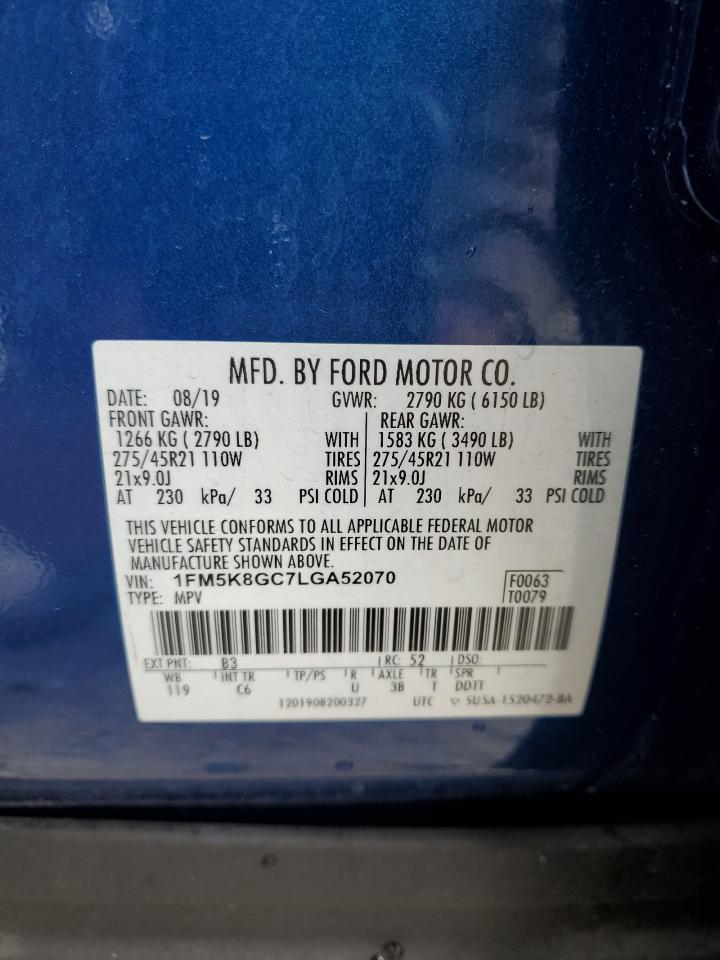 2020 Ford Explorer VIN 1FM5K8GC7LGA52070 Copart auction photo, side damage thumbnail 15