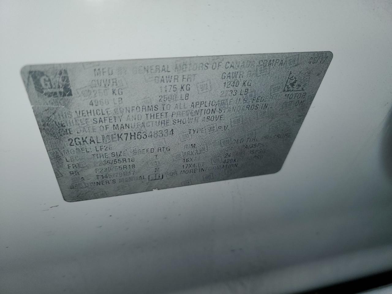 2017 GMC Terrain VIN 2GKALMEK7H6348334 Copart auction photo, front end damage thumbnail 13