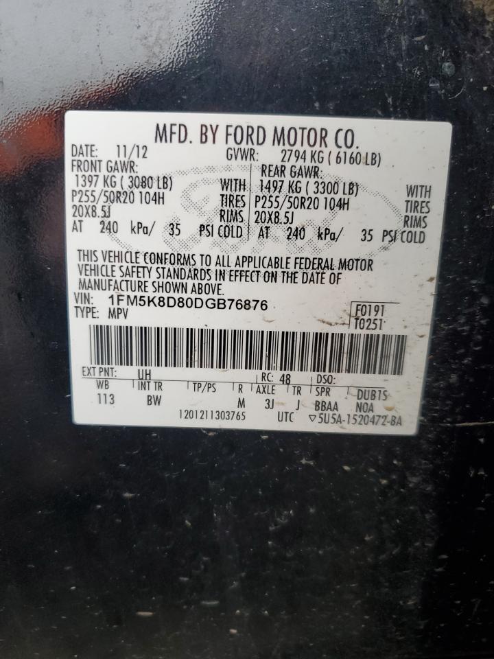 2013 Ford Explorer VIN 1FM5K8D80DGB76876 Copart auction photo, front end damage thumbnail 15