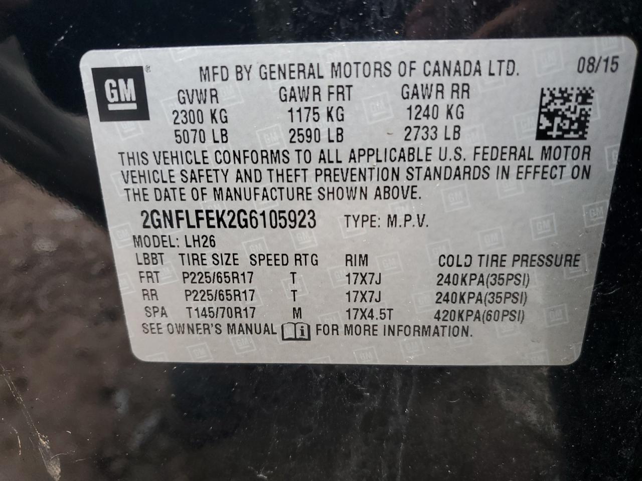 2016 Chevrolet Equinox VIN 2GNFLFEK2G6105923 Copart auction photo, mechanical / minor dent/scratches damage thumbnail 13