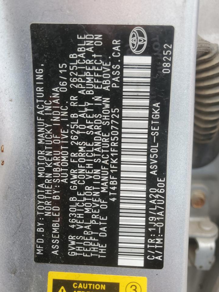 2015 Toyota Camry VIN 4T4BF1FK1FR507725 Copart auction photo, front end / minor dent/scratches damage thumbnail 13