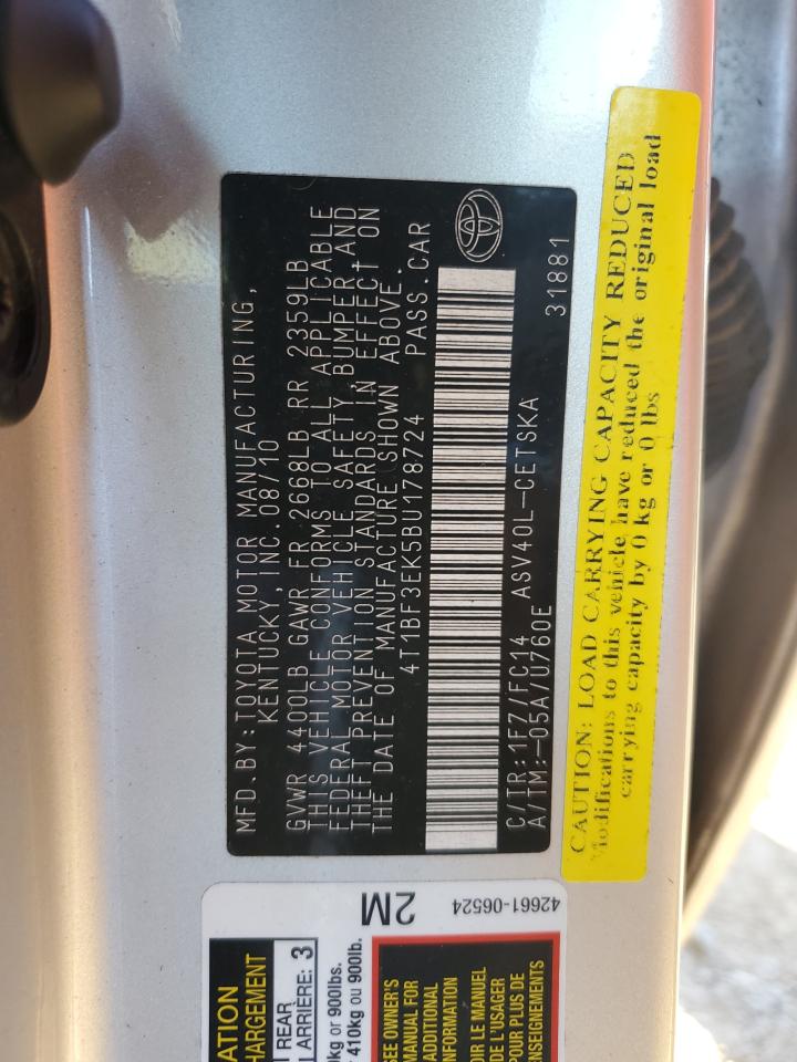 2011 Toyota Camry VIN 4T1BF3EK5BU178724 Copart auction photo, front end damage thumbnail 13